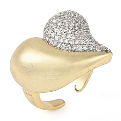 Настоящее золото 18K Открытое кольцо-манжета из латуни с микро-паве в виде сердца для женщин с кубическим цирконием, без кадмия и без свинца, реальный 18 k позолоченный, 19.5 мм, регулируемый