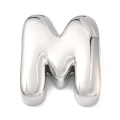 Letter M Латунные бусины с инициалами, платина, долговечный, стойки покрытие, без свинца и без кадмия, Буква М, 21.5x18.5x7.5 мм, отверстие : 8.5x4.5 мм