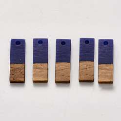 Синий Подвески из смолы и ореха, прямоугольные, синие, 20x6.5x3 мм, отверстие : 1.8 мм