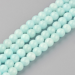 Бледно-бирюзовый Природные окрашенные желтый нефрит драгоценный камень шарик нити, круглые, бледные бирюзовая, 18 мм, отверстие : 1.5 мм, около 22 шт / нитка, 15.7 дюйм