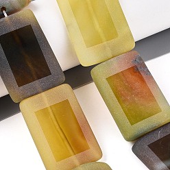 Натуральный Агат Окрашенные естественный агат бисер пряди, прямоугольные, желтый и зеленый, матовые, 30~37x20~26x4~9 мм, отверстие : 1~1.6 мм, около 11 шт / нитка, 13.39~15.51'' (34~39.4 см)