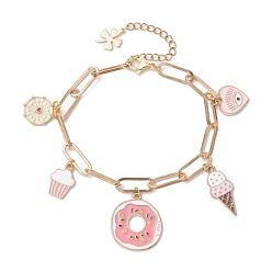 Золотой 304 браслеты из нержавеющей стали, Женские браслеты с подвесками из эмали из сплава пончиков и мороженого, золотые, 6-7/8x2-1/2 дюйм (17.5x6.5 см)