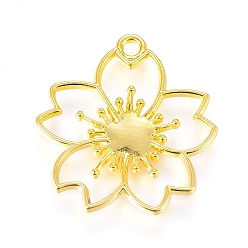 Золотой Подвесные подвески из сплава, для diy уф смолы, эпоксидная смола, Прессованные цветочные украшения, сакура, золотые, 30x28x2.5 мм, отверстие : 2 мм