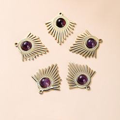 Аметист Подвески с натуральным аметистом в богемном стиле, слезинки, с выводами из нержавеющей стали золотой тон, 27x24x5 мм