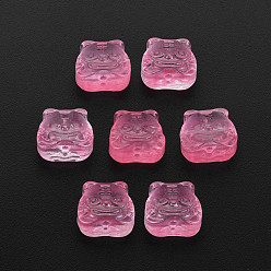 Hot Pink Transparent Glass Beads, Chinese Zodiac Signs Tiger, Hot Pink, 11.5x12x8mm, Hole: 1mm