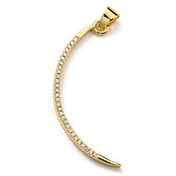 Clear Brass with Cubic Zirconia Pendants, Long-Lasting Plated, Lead Free & Cadmium Free, Real 18K Gold Plated, Bent Stick, Clear, 37.5x13x2.5mm, Hole: 4.5x3.2mm