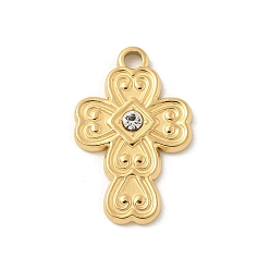 Золотой 304 из нержавеющей стали горный хрусталь подвески, крестик, клевер, золотые, 20.5x13x2 мм, отверстие : 1.8 мм