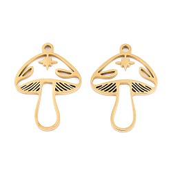 Настоящее золото 18K 304 подвески из нержавеющей стали, грибное очарование, ионное покрытие (ip), реальный 18 k позолоченный, 25x18x1.5 мм, отверстие : 1.6 мм