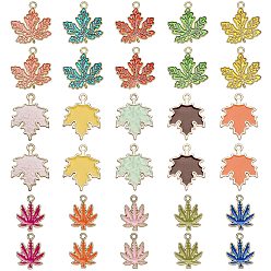 Mixed Color 30Pcs 15 Style Zinc Alloy Enamel Pendants, Light Gold, Maple Leaf, Mixed Color, 2pcs/style