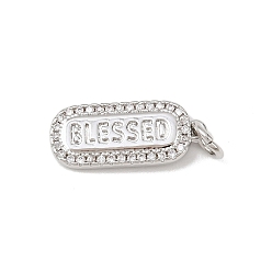 Платина Латунные микро проложить кубического циркония подвески, овал со словом благословил, без кадмия и без свинца, стойки покрытие, долговечный, с целью перехода в кольце, платина, 18x7.5x2 мм, отверстие : 3 мм