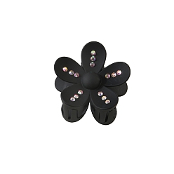 Черный Пластиковые зажимы когтя волос, аксессуары для волос со стразами для женщин и девочек, цветок, чёрные, 70x40 мм