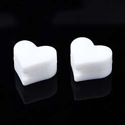 White Food Grade Eco-Friendly Silicone Beads, Chewing Beads For Teethers, DIY Nursing Necklaces Making, Heart, White, 13x14x8mm, Hole: 2mm
