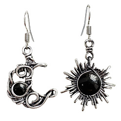 Черный Серьги из сплава из смолы, луна и солнце, слева и справа, античное серебро, чёрные, 10x6~7 мм