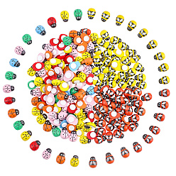 (52) Непрозрачная лаванда 3 стильные деревянные украшения для дома, божья коровка/божья коровка и пчелы, разноцветные, 12~12.5x8~10x5~5.5 мм, 400 шт / коробка