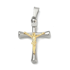 Золотой & Цвет Нержавеющей Стали 304 подвески из нержавеющей стали, амулет с изображением распятия Иисуса, с 201 защелкой из нержавеющей стали на поручнях, ионное покрытие (ip), золотые и нержавеющая сталь цвет, 26.5x17.5x4 мм, отверстие : 5.5 мм