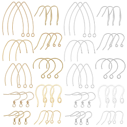 Mixed Color 120Pcs 10 Styles Stainless Steel Earring Hooks, Mixed Color, 14~41x4.5~27x0.8~4mm, Hole: 2~3.5mm, 6pcs/style