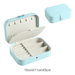 Light Sky Blue Imitation Leather Box, Jewelry Organizer, for Necklaces, Rings, Earrings and Pendants, Rectangle, Light Sky Blue, 16x11x5cm