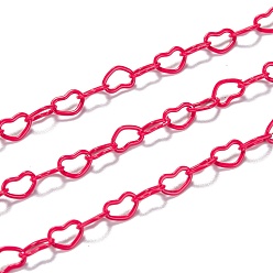 Cerise Spray Painted Brass Heart Link Chains, Soldered, with Spool, Cerise, 6x4.5x0.5mm, 32.8 Feet(10m)/roll