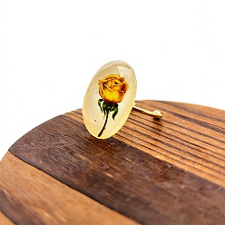 Золотистый 304 открытые кольца манжеты из нержавеющей стали, Сердце со цветками , cmолой, золотые, золотые, размер США 8 1/2 (18.5 мм), овальный : 25x18 mm