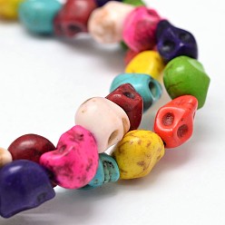 Mixed Color Dyed Synthetic Turquoise Bead Strands, Skull, Mixed Color, 8x6x7mm, Hole: 1mm, about 48~49pcs/strand, 15.3~15.5 inch