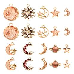 Mixed Color 80Pcs 10 Style Celestial Alloy Enamel Pendants, Star & Moon & Planet & Sun, Mixed Color, 20x16x2.5mm, Hole: 1.8mm, 8Pcs/Style