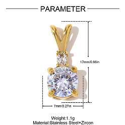 Прозрачный 304 подвески из нержавеющей стали с кубическим цирконием, очарование черепахи, ионное покрытие (ip), реальный 18 k позолоченный, прозрачные, 17x7 мм