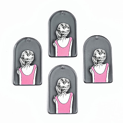 Светло-серый Прозрачные акриловые подвески, 3 d распечатано, полуовал с женским узором, светло-серый, 43x24x3.5 мм, отверстие : 1.8 мм