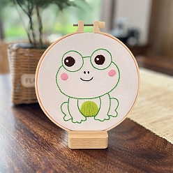 Frog DIY Embroidery Kits, Including Printed Fabric, Embroidery Thread & Needles, Embroidery Hoop, Frog, 150mm