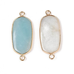 Flower Amazonite Натуральные цветочные амазонитовые ссылки, прямоугольные латунные подвески-коннекторы с оправой, золотые, 39x16x3~3.5 мм, отверстие : 2 мм