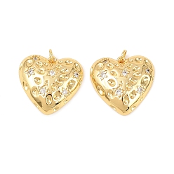 Real 18K Gold Plated Brass Micro Pave Clear Cubic Zirconia Pendants, Heart Charms, Rack Plating, Long-Lasting Plated, Lead Free & Cadmium Free, Real 18K Gold Plated, 22.5x23.5x5mm, Jump Ring: 5x0.8mm, Inner Diameter: 3.4mm