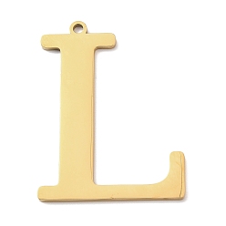 Letter L 304 подвески из нержавеющей стали, буквы, реальный 18 k позолоченный, ионное покрытие (ip), Письмо L, 40x30x1.4 мм, отверстие : 2 мм