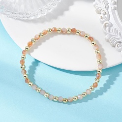 Темно-Оранжевый Браслеты из стеклянных бусин для женщин, круглые, с латунным, темно-оранжевый, бусины : 4 мм, внутренний диаметр: 2.17 дюйм (5.5 см)