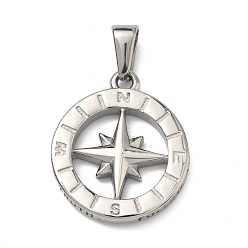 Другие 304 подвески из нержавеющей стали, цвет нержавеющей стали, компас, 24x20.5x3.3 мм, отверстие : 6.5x3.2 мм