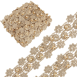 Цветок 5 ярдов полиэстеровой и АБС-пластиковой кружевной ленты с имитацией жемчуга, Цветочная отделка для украшения свадебного платья, цветок, 1-1/2 дюйм (39 мм)