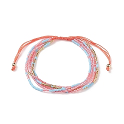 Индийский Красный Регулируемые браслеты из плетеных стеклянных бусин, многожильные браслеты для женщин, Индийская красная, внутренний диаметр: 2~3-1/8 дюйм (5~8 см)