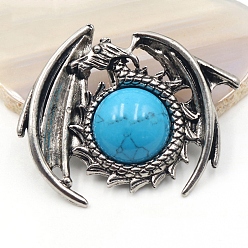 Synthetic Turquoise Synthetic Turquoise Pendants, Dragon Charms, Antique Silver, 47x40mm