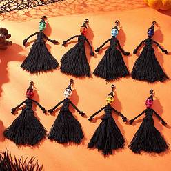 (52) Непрозрачная лаванда Хеллоуин хлопковые нитки кисточка и синтетический бирюзовый череп подвеска украшения, с карабин-лобстерами , разноцветные, 130 мм