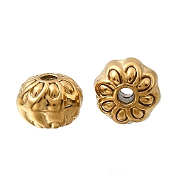 Настоящее золото 18K 304 из нержавеющей стали бусы, ионное покрытие (ip), RONDELLE с цветком, реальный 18 k позолоченный, 6x5 мм, отверстие : 1 мм