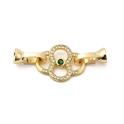 Golden Rack Plating Brass Micro Pave Clear & Green Cubic Zirconia Fold Over Clasps, Cadmium Free & Lead Free, Long-Lasting Plated, Flower, Golden, Flower: 20.5x16x2.5mm, Clasp: 13x7x6.5mm, Inner Diameter: 4.2mm