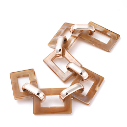 Camel Imitation Gemstone Style Acrylic Handmade Rectangle Link Chains, with Rose Gold Plated CCB Plastic Linking Ring, Camel, 39.37 inch(100cm), Link: 25.5x17.5x2.5mm and 18.5x11.5x4.5mm, 1m/strand