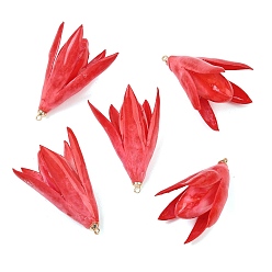 Roja Colgantes de resina epoxi y flores secas, encanto de capullo de magnolia, con instrumentos de viento, dorado, rojo, 37~42x27~34x24~36 mm, agujero: 1.6 mm