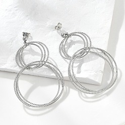 Нержавеющая Сталь Цвет 304 из нержавеющей стали болтаться серьги, многослойное кольцо, цвет нержавеющей стали, 61x23 мм