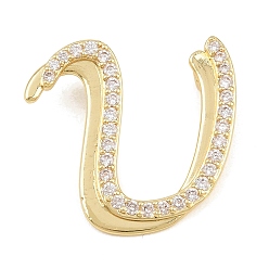 Letter U Pendentifs en laiton zircon cubique transparent, charmes de lettre, plaqué longue durée, crémaillère plaquage, sans plomb et sans cadmium, réel 18 k plaqué or, lettre u, 25x26x6.5mm, Trou: 3mm