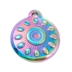 Mixed Color Ion Plating(IP) 304 Stainless Steel Pendants, Flat Round, Rainbow, Mixed Color, 17.5x15.5x3mm, Hole: 1.8mm