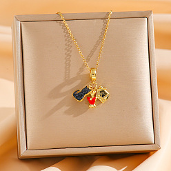 Cat Shape Простой стиль 304 ожерелья с подвесками из нержавеющей стали и кубическими цирконами, золотые, форма кошки, 15.75 дюйм (40 см)