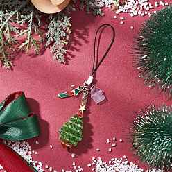 Зеленый лайм Стекло планки мобильного, с петлей для шнура и подвесками из эмалевого сплава, рождественская елка, платиной и золотом, зеленый лайм, 95 мм