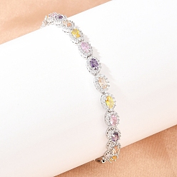 Разноцветный Теннисные браслеты из платиновой латуни с микропаве из кубических цирконий, браслеты для женщин, овальные, с группы часы застежками, долговечный, красочный, 8-5/8 дюйм (22 см), 6 мм