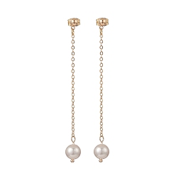 Beige Shell Pearl Beads Dangle Stud Earrings, Golden Brass Chain Tassel Earrings for Women, Beige, 72mm, Pin: 0.7mm