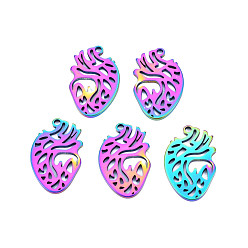Rainbow Color Ионное покрытие (ip) 201 подвески из нержавеющей стали, в форме сердца, Радуга цветов, 25x16x1.5 мм, отверстие : 1.8 мм