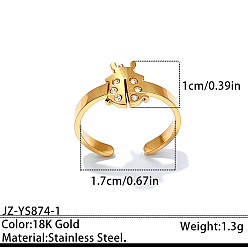 Ladybug Ocean 304 Stainless Steel Rhinestone Cuff Open Rings, Golden, Ladybug, 17mm
